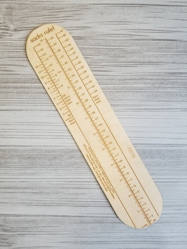 Katrinkles - Socks Rule! Birch Ruler for Measuring Adult Socks - Yarn Loop