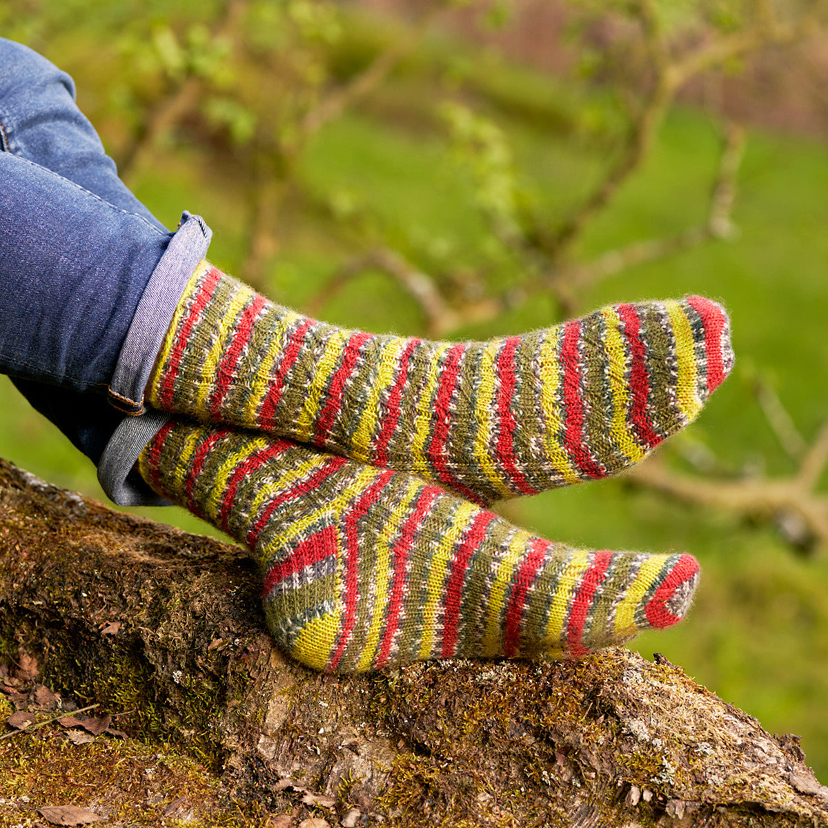 Green Woodpecker Mock-Cable Socks by Winwick Mum - Book Gift Set