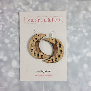 Katrinkles - Burnished Wood Moon Needle Gauge Earrings
