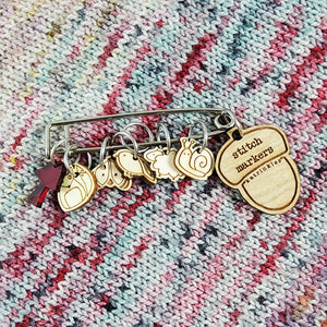 Katrinkles - Stitch Marker Holder Pin with Acorn Charm