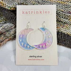 Katrinkles - Holiday Collection 2023 - Iridescent Acrylic Moon Needle Gauge Earrings
