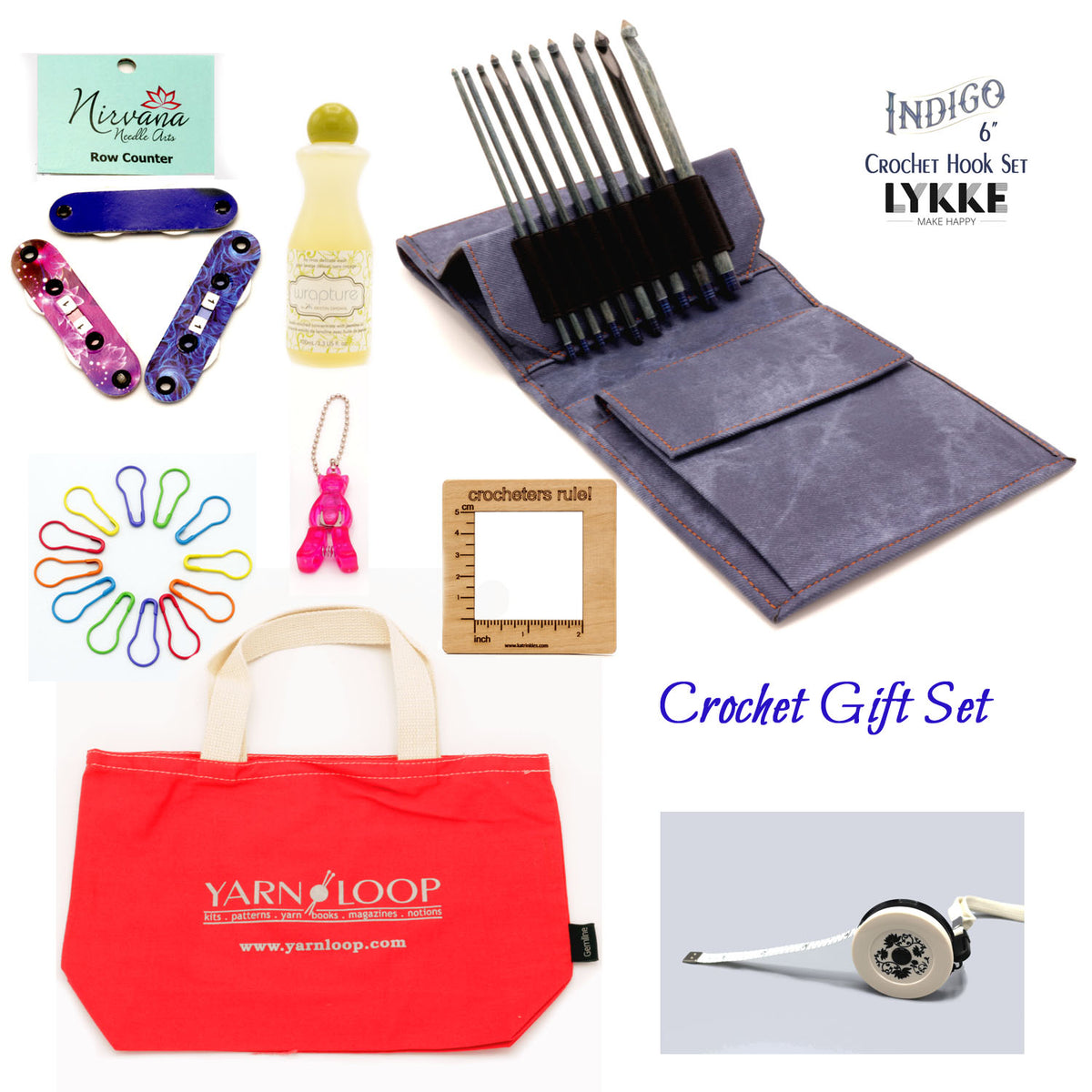 Lykke Indigo 6" Crochet Hook Gift Set Set (Sizes EM) Yarn Loop